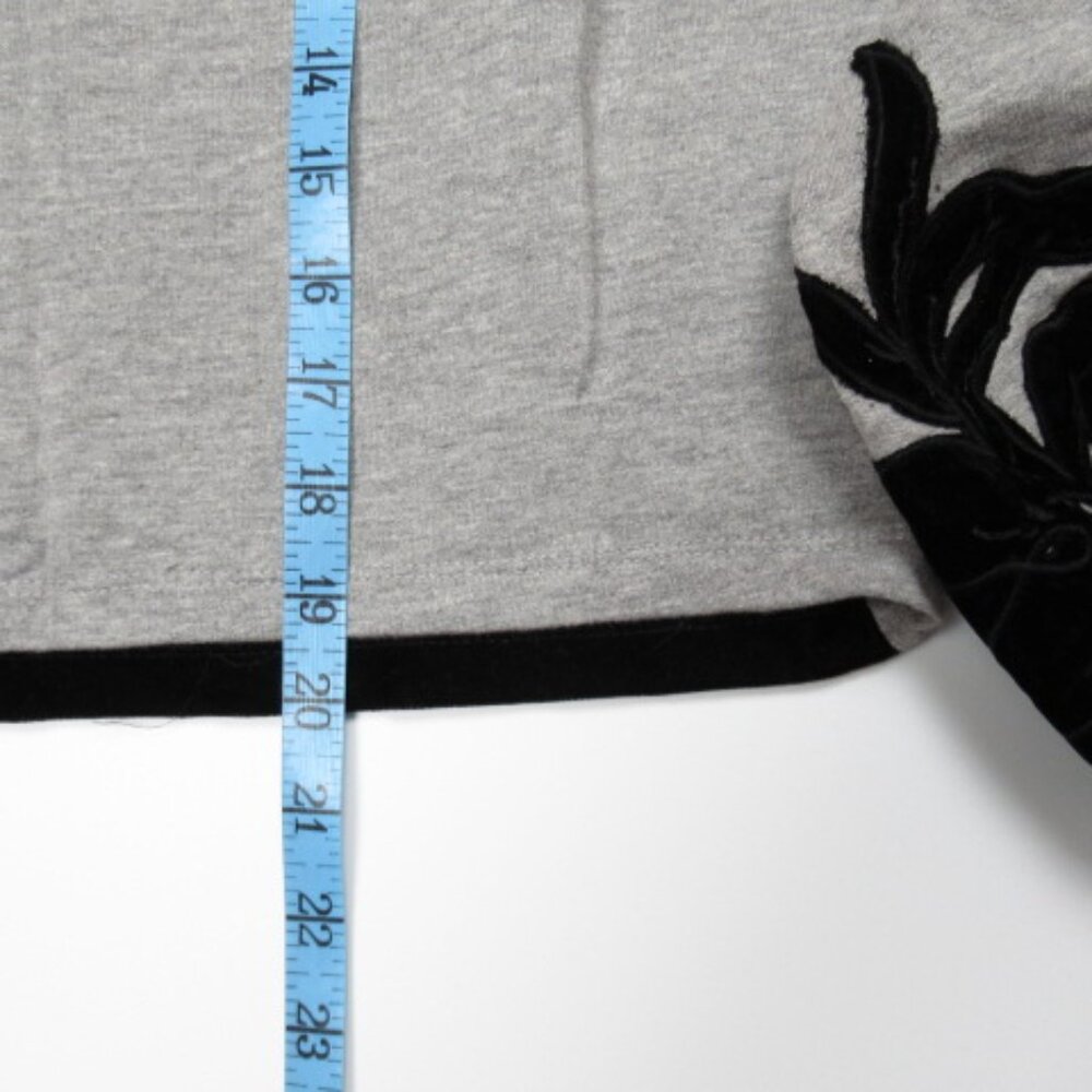 Anthropologie Velvet Embroidered Floral Applique Sweatshirt Top Grey S - Picture 9 of 13